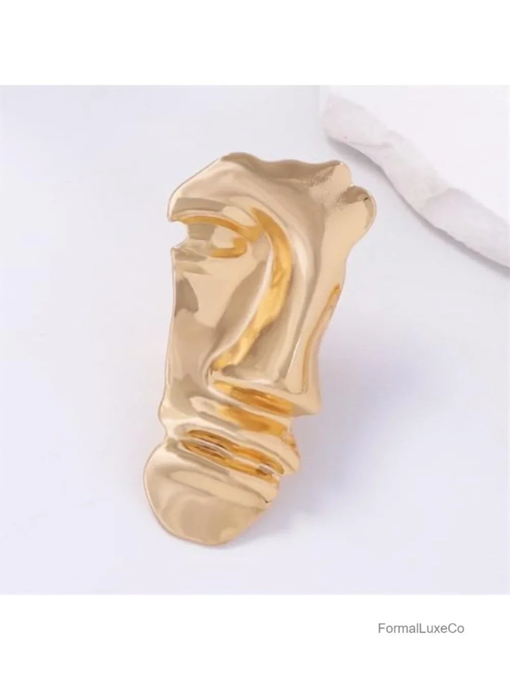 Gold Plated Adjustable Half Face Ring - Open Wrap Band, Statement Jewelry for